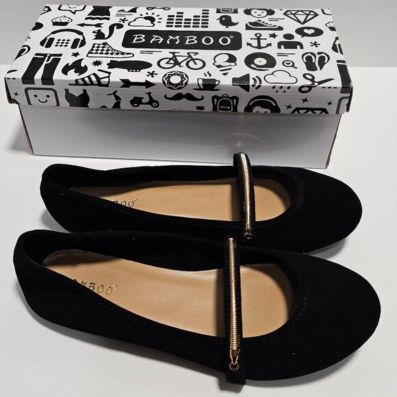 New Bamboo Chantel Black Nubuck Flats 8.5 - Picture 2 of 8